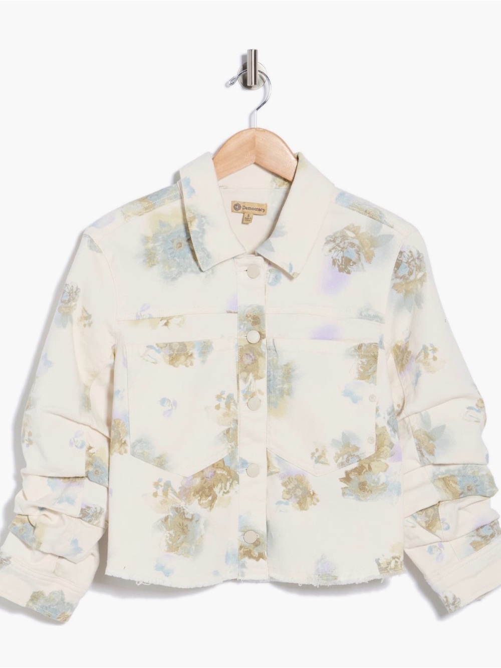 Democracy Cream Floral Button-Front Jacket with Pastel Floral Accents